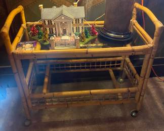 wicker and glass bar cart