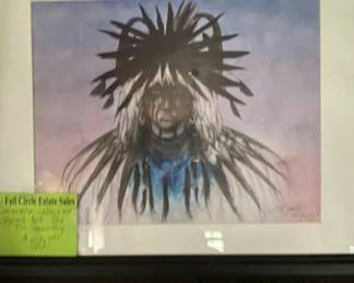 Comanche warrior signed/ framed art by Tim Saupitty