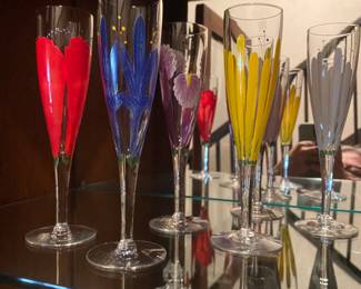 hand painted champagne flutes, 6