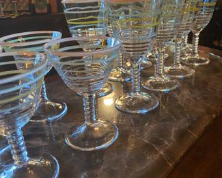 Federal Glass bar glasses, 1940s, pastel rings, RARE FIND!