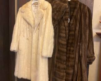 Koslows white mink fur with cap and long mink with muffler