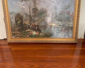 Large original painting - old Paris scene - signed