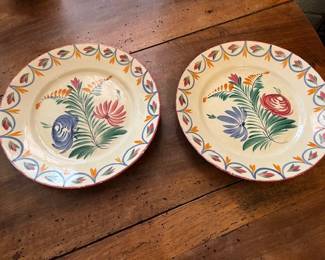 Set of 2 Quimper Faience Dahlia Plates hand painted