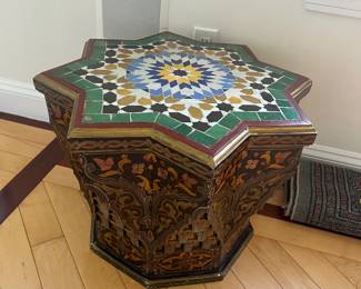 Vintage star painted table, moroccan table,
(23.5”Dia 17.5”H) $250