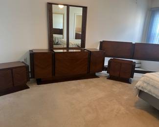 Mid Century Modern Brutalist Walnut Tiki - United Headboard Dresser Nightstands $2500 (All included) 