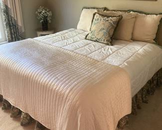 King size bed and bedding 