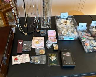 This is our jewelry table. Here are just some of the rings, necklaces, bracelets and more! Sterling, Gold Filled and some GREAT costume pieces!