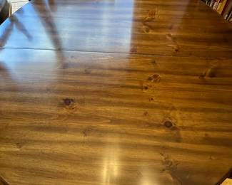 This is an excellent dining room table and chairs. The table is expandable with two HUGE 2 foot leaves. One captain chair and 5 other chairs! Solid wood with great finish! Would be terrific for the up coming Thanksgiving feast! ALSO - comes with felt pads (4 pcs) for the table closed and fully extended!