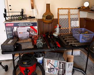 Got the keys on Wednesday! We have only gone through the Garage and Kitchen and there is SO many treasures! Our clients aunt was an AVID QVC shopper and we have the stock to prove it! This is just a quick walk through! We will be updating daily as we display and research our items! Many MANY new MINT IN THE ORIGINAL BOX ITEMS! In this pick is a table filled with large/garden items! (WE HAVE AN ENTIRE HUGE SHED THAT WE HAVEN'T OPENED YET TOO!)