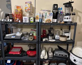 Small kitchen appliances MANY NEW! Assorted miscellaneous items from throughout the house! SO much product we had to move it to the garage!