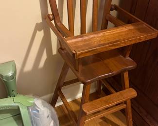 This is a cute vintage oak baby or doll high chair! 