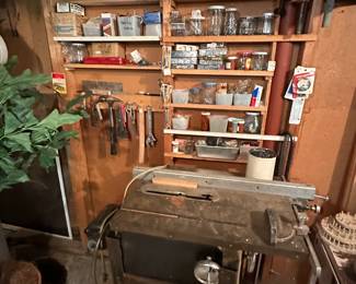 The work shop is filled with tools, hand held and electric, accessories, and much more!