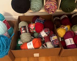 In one of our previous initial walk through photos we showed you a tote of yarn...Well, THERE'S MORE! Much more! Dozens of skeins small to 1lb! All colors and materials! Also MANY knitting and sewing accessories and notions!