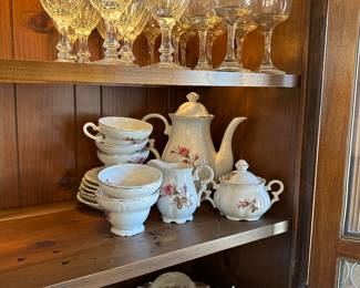 Some absolutely beautiful crystal stemware and cut glass! Also a lovely china rose tea set!