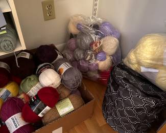 In one of our previous initial walk through photos we showed you a tote of yarn...Well, THERE'S MORE! Much more! Dozens of skeins small to 1lb! All colors and materials! Also MANY knitting and sewing accessories and notions!