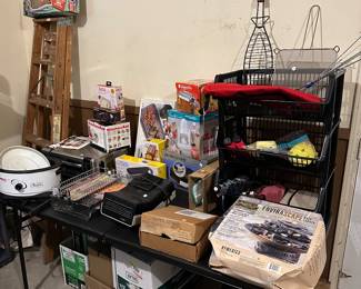 Small kitchen appliances MANY NEW! Assorted miscellaneous items from throughout the house! SO much product we had to move it to the garage!