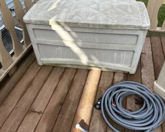 We have two nice deck boxes! Could use a good power wash! BUT they are soldi and water tight! Nice hose too!