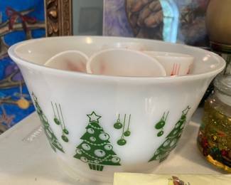 Hazel Atlas Christmas Tree Ornament Punchbowl & Cups