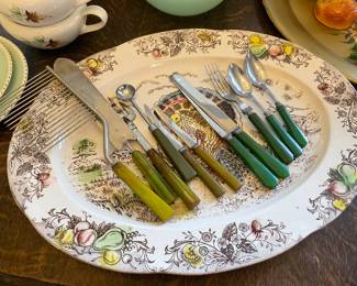 Turkey Platter & Bakelite Utensils