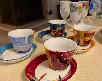 teacups and saucers, goblets, glassware