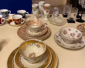 Teacups and saucers, glassware