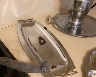 serving tray, platter, metal pitcher