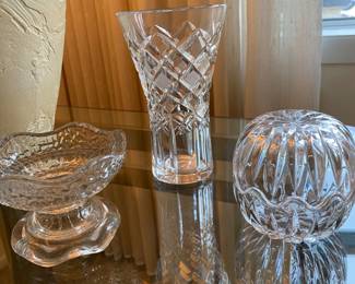 Crystal vase, glass votive holder, glass trinket dish