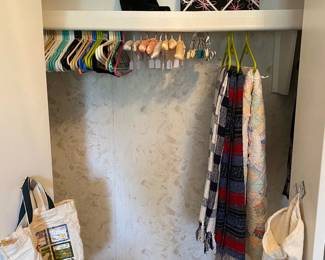 bags, hangers, throw blankets, vintage quilt, women's boots, bulletin board