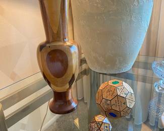 Wood vase, educational paperweights, base of table lamp