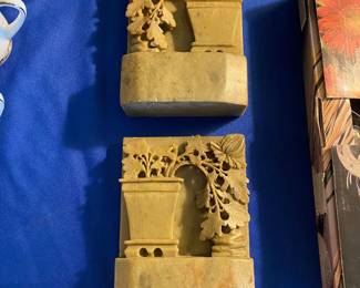 vintage Chinese carved soapstone bookends