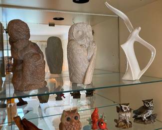 Statues, figurines, sculptures, Austin Productions David Fisher owl family statue, ceramic seagull (chipped), owls