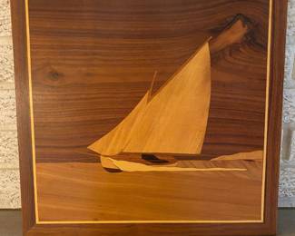 wood inlay sailing wall art