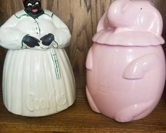 Swell Mammy and pink elephant cookie jars. Located in dining room. 