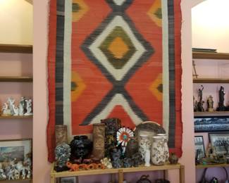 Fabulous old Navajo rug. Located in Den.