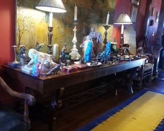 Monumental 9' walnut table from a former Masonic lodge.  A fabulous addition.