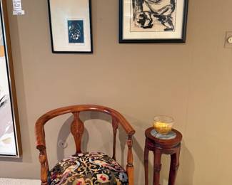 Victorian wood club chair, Marble inset plant stand