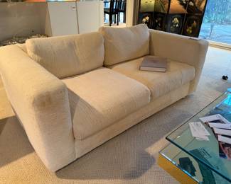 MCM textured loveseat on wheels