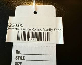 Waterfall Lucite rolling vanity stool
