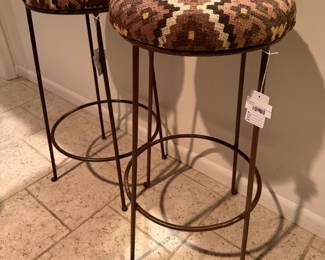 Vintage woven rug and iron bar stool (A),  Vintage woven rug and iron bar stool (B)