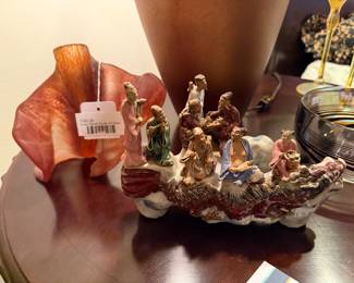Susan Rankin studio art glass piece, Strini iridescent candlesticks