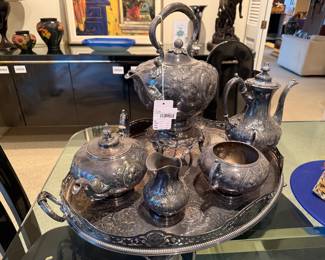 Antique silverplate teapot and warmer