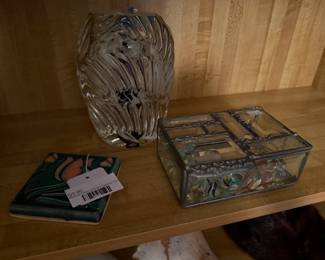 Motawi Green Sentry Salmon tile, Jewelry box