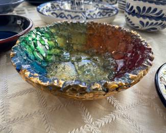 "Blue & Green" 9" Glass Bowl by Mira Woodworth