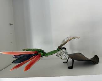 Flowers on Leaf Glass & Hand-forged Steel Sculpture by Loy Allen