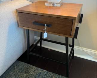 Gil & Roy Wood & Black Metal 1 Drawer Side Table (20"W x 15"D x 24"H)