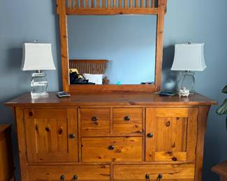 Large Pine 7 Drawer / 2 Door Mission Dresser with Mirror (60"W x 45"H x 19"D)