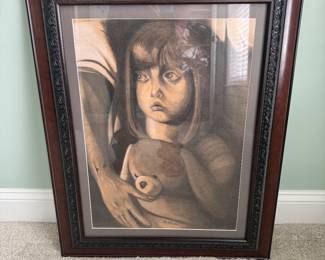 Framed "This One's Mine" Original Charcoal on Paper Signed Robert M. Case 09/03