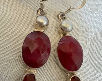 Sterling Silver & Kashmir Ruby Earrings