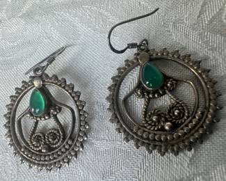 Sterling Silver with Chrysoprase Stone Earrings