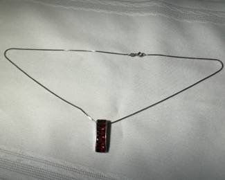 Sterling Silver Necklace with Sterling Silver Garnet Pendant 